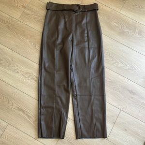 DISSH Milan Chocolate Brown Faux Leather High Waisted Jogger Pants